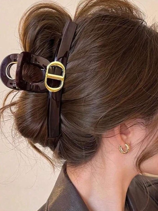 Accessories - Fashion CD Hair Claw Clip Brown with Gold Accent